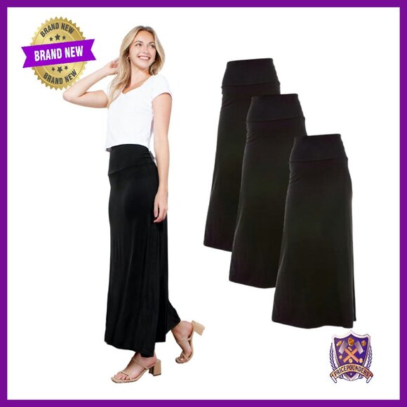 Soft Stretchy Rayon Maxi Skirt High Waist Flowy Boho Casual Dressy